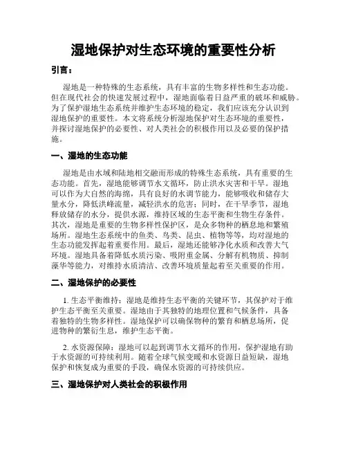 湿地保护对生态环境的重要性分析