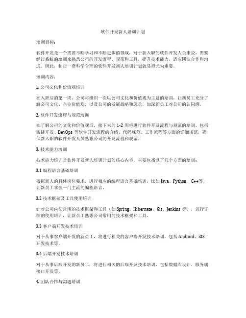 软件开发新人培训计划