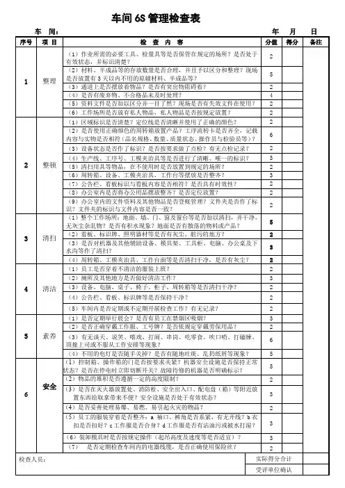 车间6S管理检查表