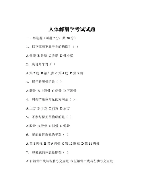 人体解剖学考试试题