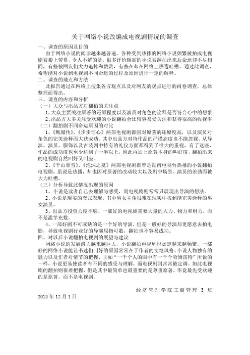 关于网络小说改编成电视剧情况的调查