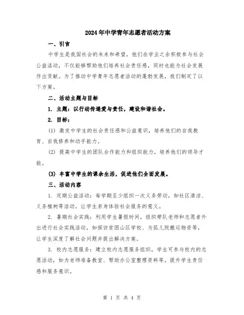 2024年中学青年志愿者活动方案