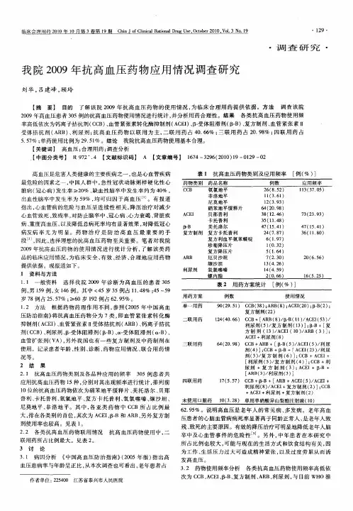 我院2009年抗高血压药物应用情况调查研究