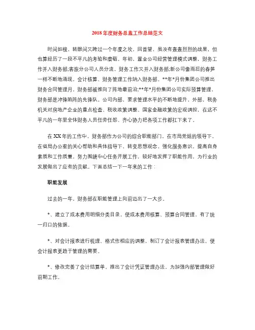 2018年度财务总监工作总结范文