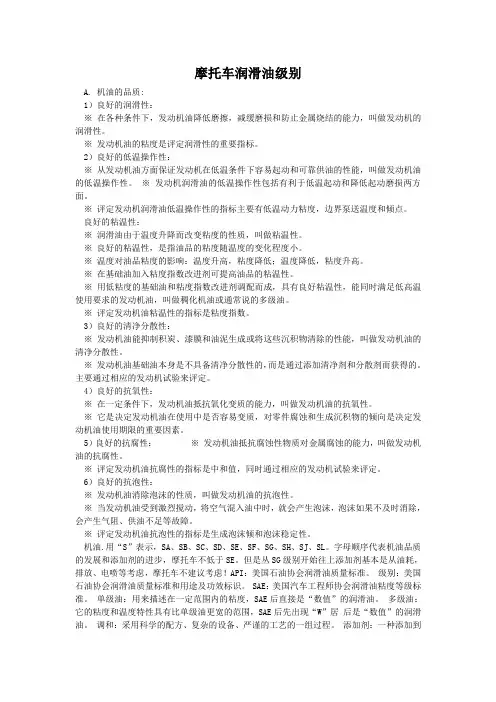 摩托车润滑油级别