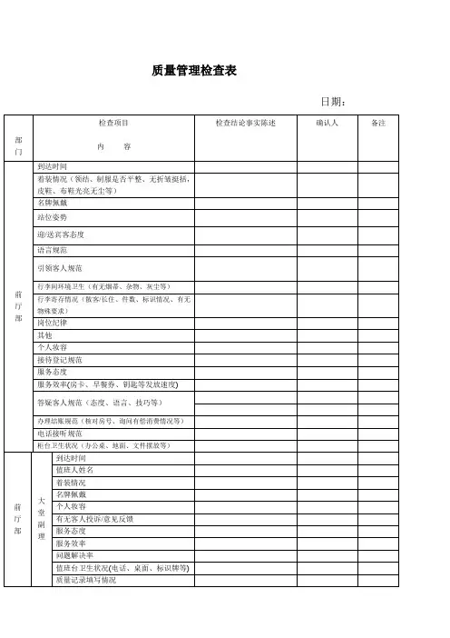酒店质检表格