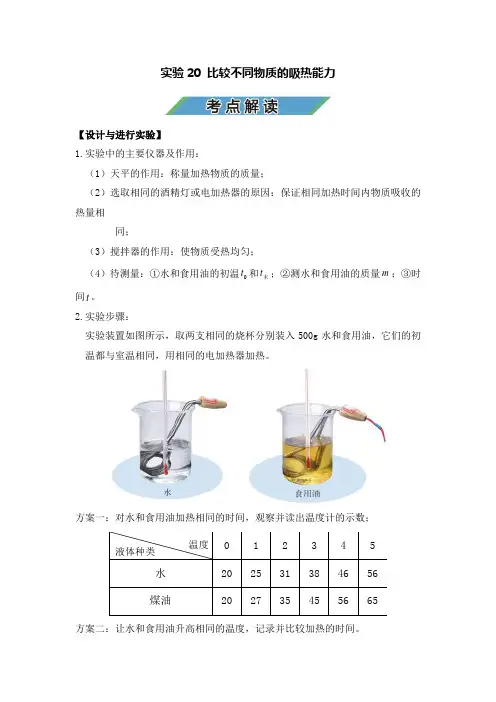 中考物理实验复习宝典实验20 比较不同物质的吸热能力 (考点解读)