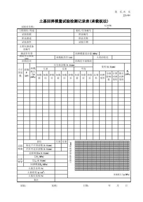 土基回弹模量试验检测记录表(承载板法)