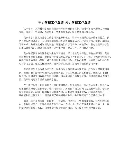 中小学校工作总结_村小学校工作总结