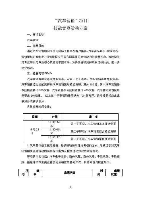 “汽车营销”项目技能竞赛活动方案(1)