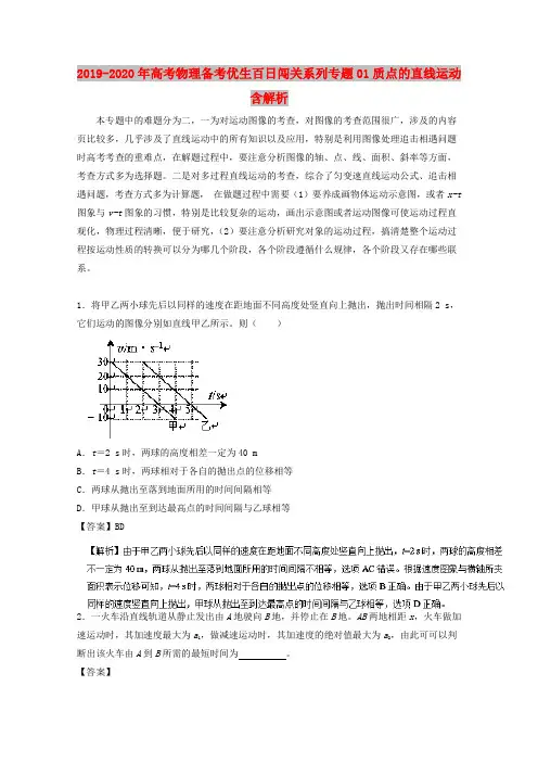 2019-2020年高考物理备考优生百日闯关系列专题01质点的直线运动含解析