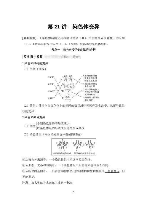 高考生物一轮复习 必修二 第七单元 第21讲：染色体变异