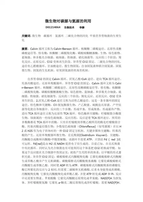 微生物对碳源与氮源的利用综述娜娜