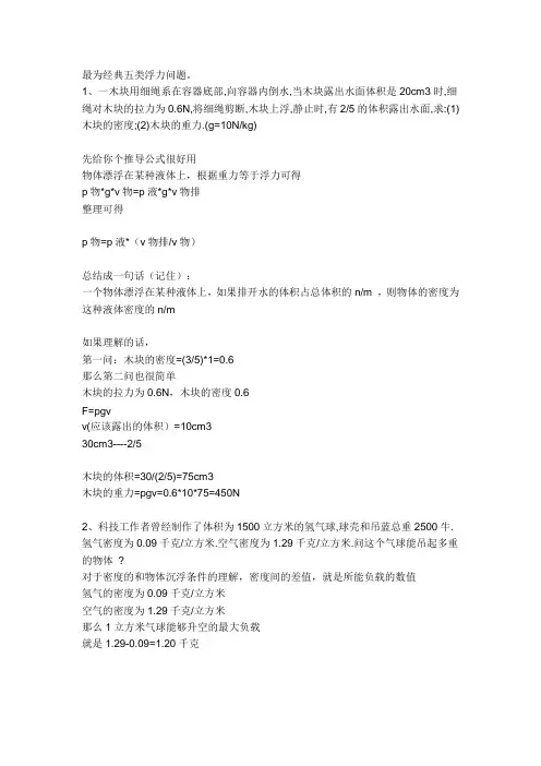 最为经典五类浮力问题