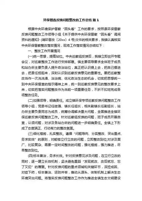 环保督查反馈问题整改的工作总结