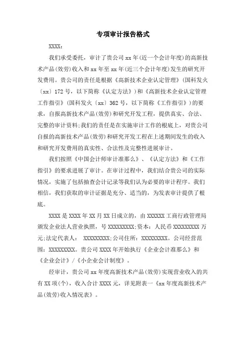专项审计报告格式