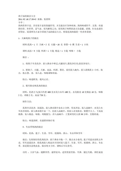 鸽子汤的做法大全