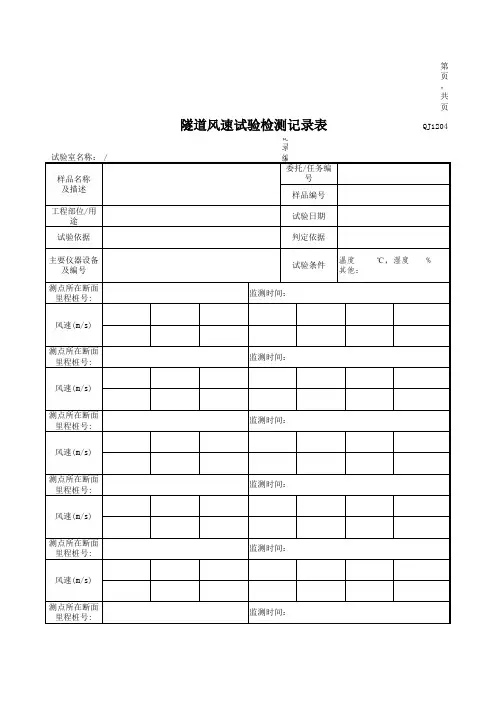 隧道风速试验检测记录表