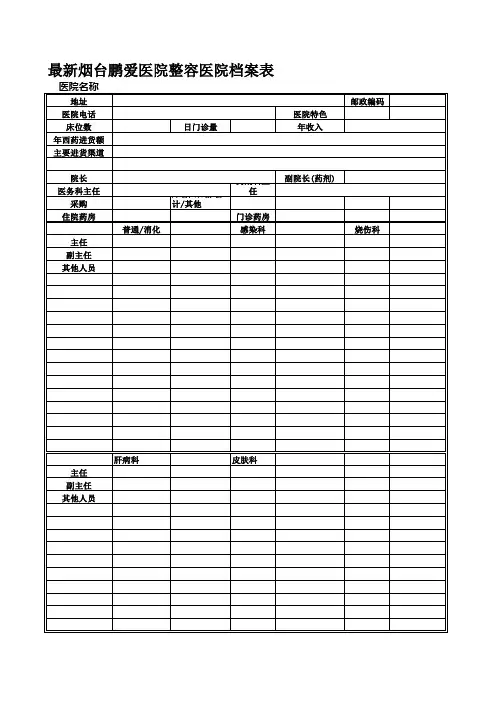 最新烟台鹏爱医院整容医院档案表