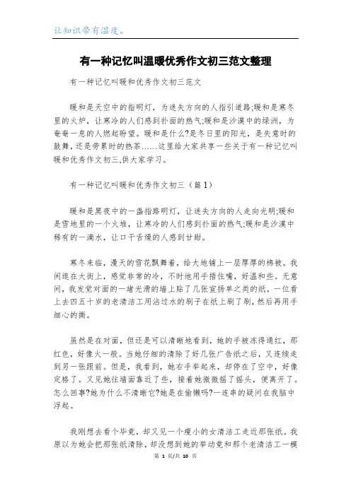 有一种记忆叫温暖优秀作文初三范文整理