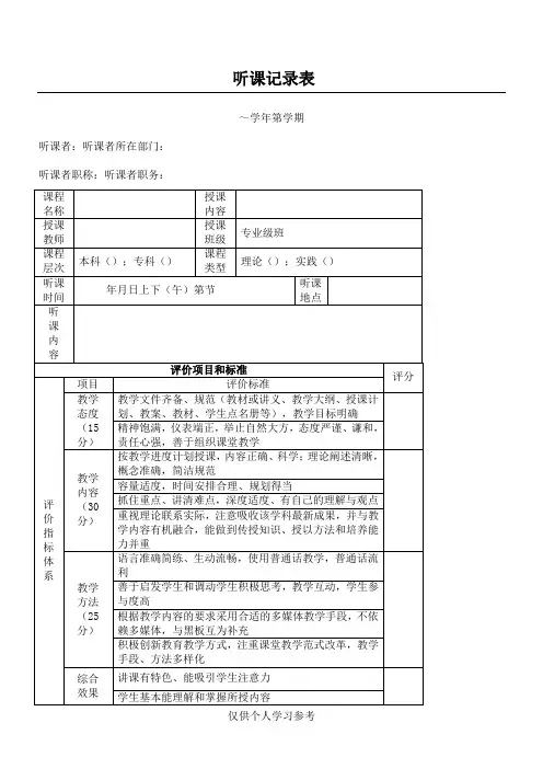 高校听课记录表