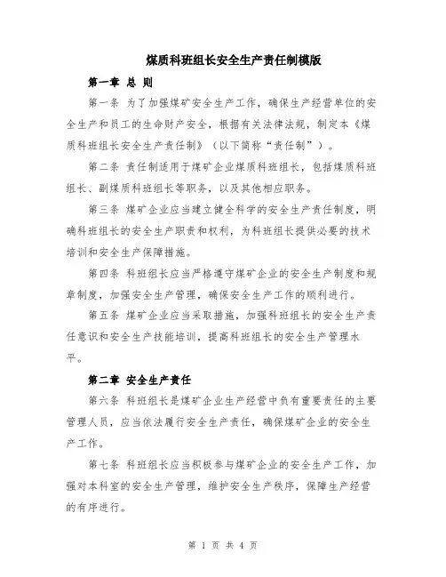 煤质科班组长安全生产责任制模版