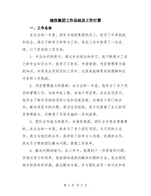 城投集团工作总结及工作打算