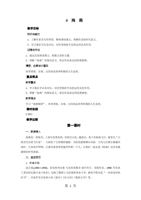 人教版语文九年级下册(2018部编版)教案：4  海 燕-精选文档