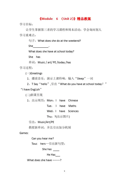 外研版五年级英语上册《Module  6 (Unit 2)》精品教案