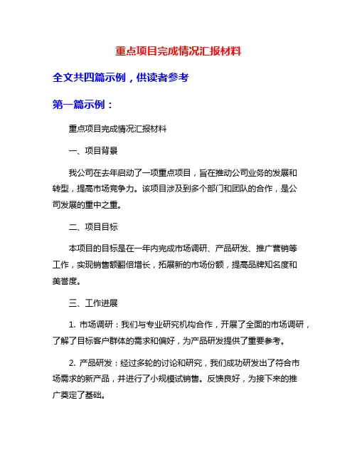 重点项目完成情况汇报材料