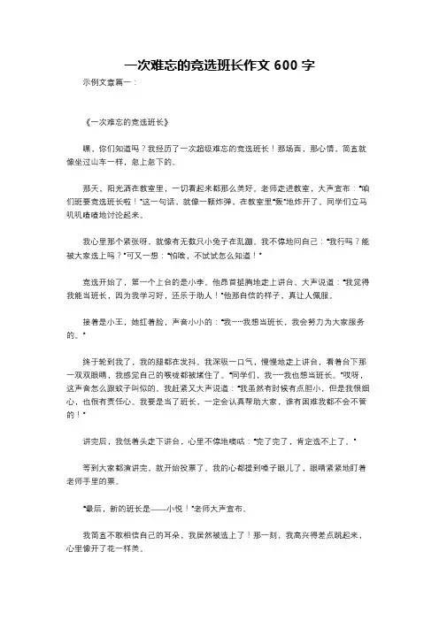 一次难忘的竞选班长作文600字