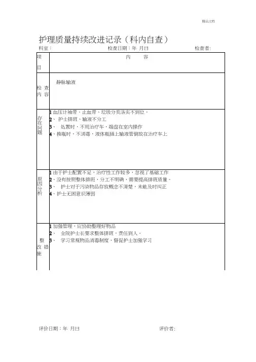 护理质量持续改进记录(护理文书)