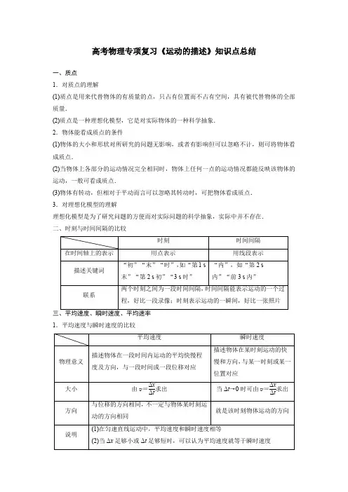 高考物理专项复习《运动的描述》知识点总结