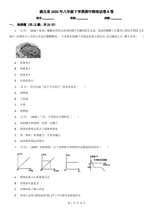 湖北省2020年八年级下学期期中物理试卷B卷