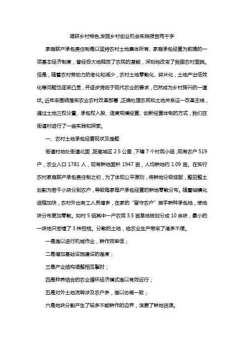 调研乡村特色,发掘乡村创业机会实践报告两千字