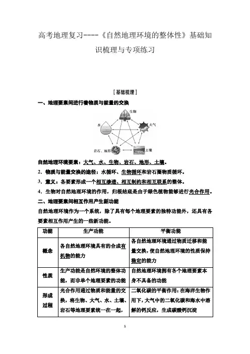 高考地理复习----《自然地理环境的整体性》基础知识梳理与专项练习