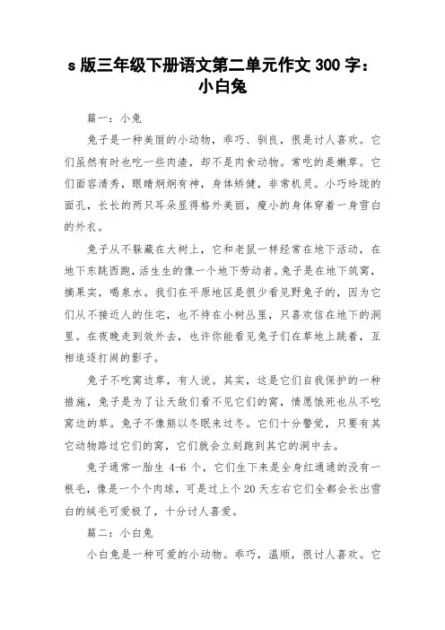 s版三年级下册语文第二单元作文300字：小白兔_作文