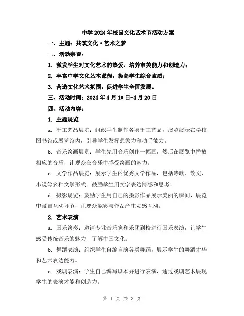 中学2024年校园文化艺术节活动方案