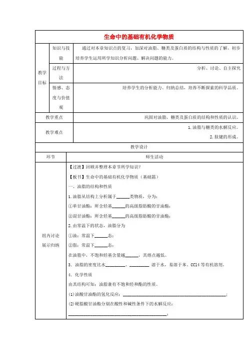 【精选】高中化学第四章生命中的基础有机化学物质末复习教案新人教版选修5