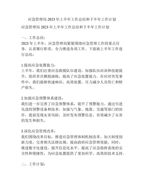 应急管理局2023年上半年工作总结和下半年工作计划