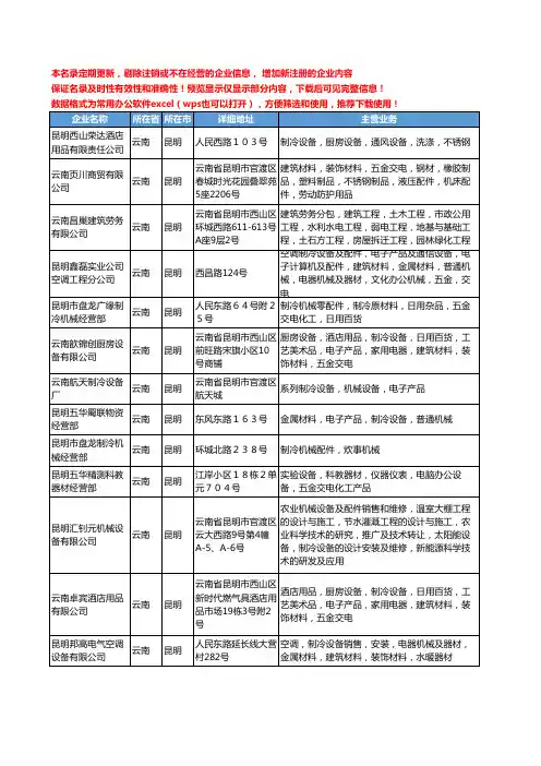 新版云南省机械制冷工商企业公司商家名录名单联系方式大全32家