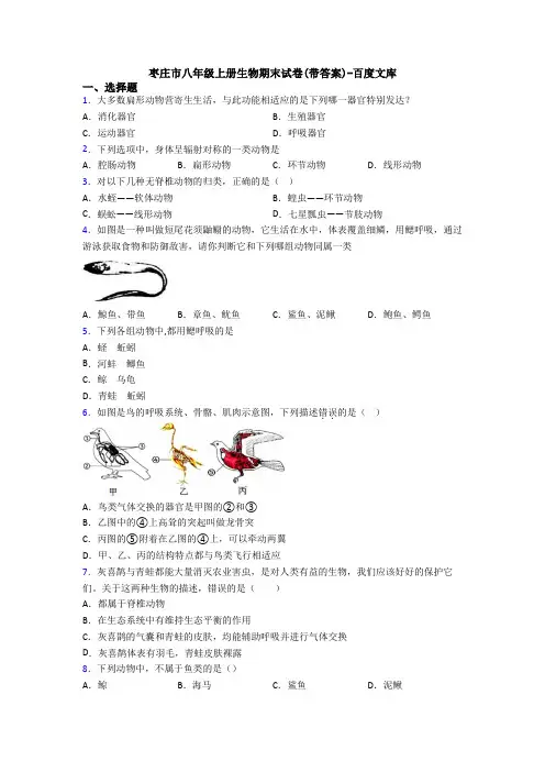 枣庄市八年级上册生物期末试卷(带答案)-百度文库