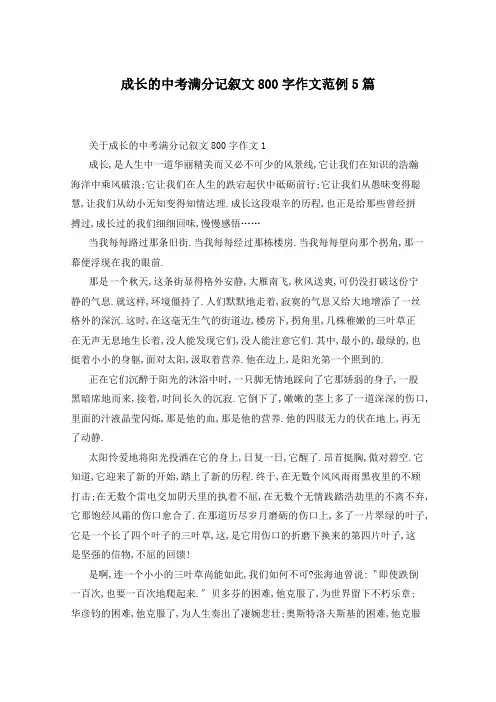 成长的中考满分记叙文800字作文范例5篇