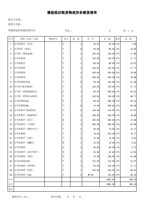 增值税发票清单模板