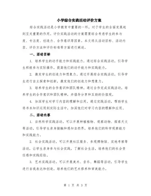 小学综合实践活动评价方案