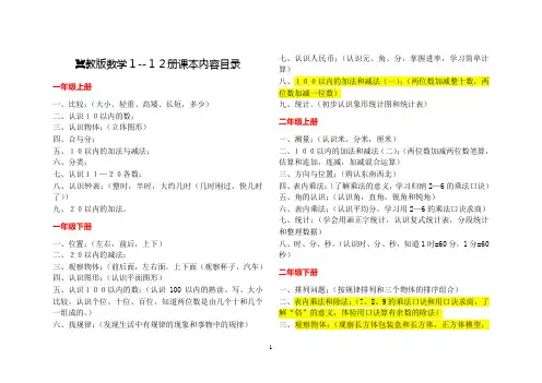冀教版1-6年级小学数学目录完整版