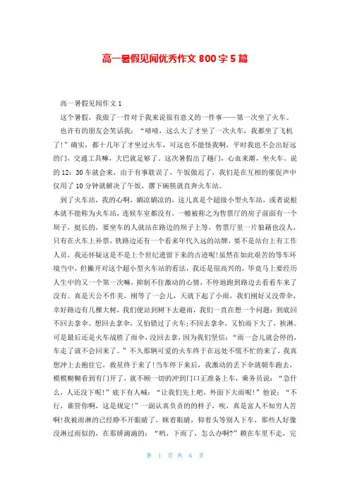 高一暑假见闻优秀作文800字5篇