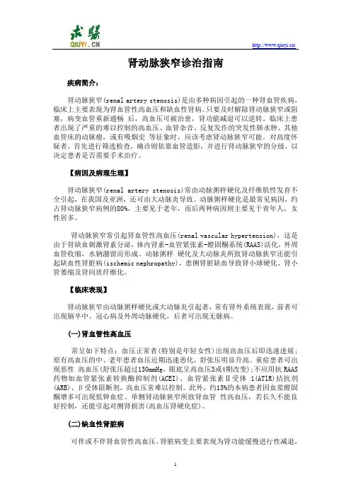 肾动脉狭窄诊治指南