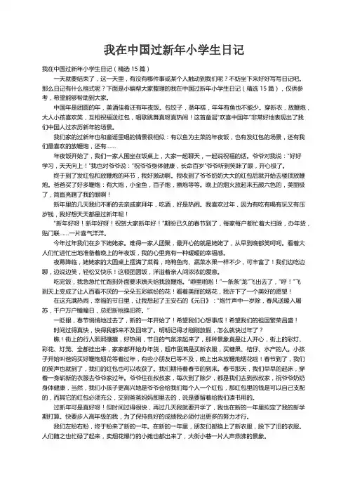 我在中国过新年小学生日记（精选15篇）
