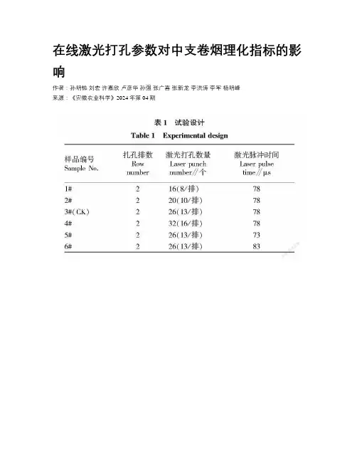 在线激光打孔参数对中支卷烟理化指标的影响
